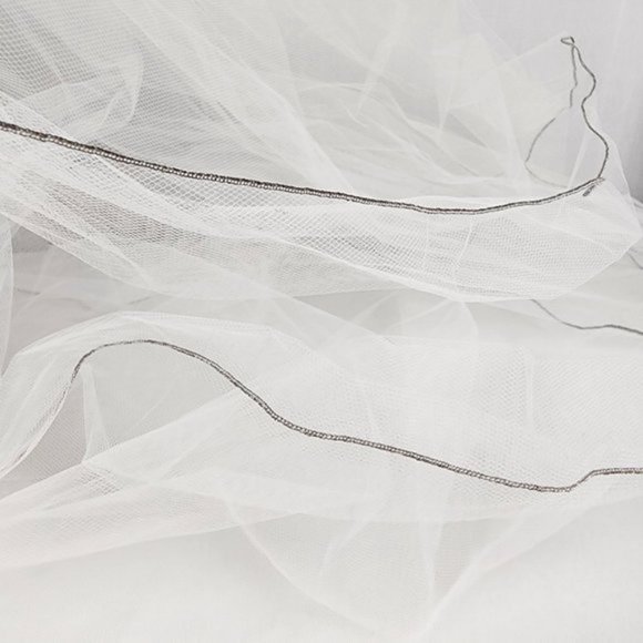 White 2 Layer Beaded Comb Silver Trim Veil main image 5